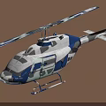 Blue And White Modern Helicopter Model With Rotors And Landing Gear