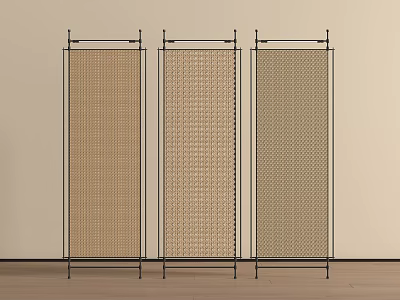 Modern Three Panel Room Dividers With Woven Textured Panels And Black Frames 3d model