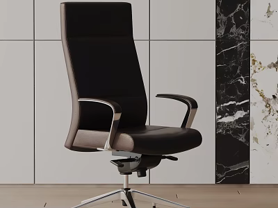 Modern High Back Black Leather Office Chair With Metal Armrests And Swivel Base 3d model