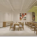 Modern Chinese Porridge Restaurant Exterior With Light Green White Design Orange Chairs And Green Plant