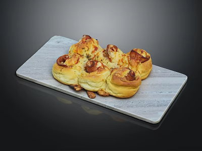 Savory Rolled Pastries Topped With Tomato Sauce On Marble Serving Board With Fresh Herbs 3d model