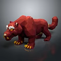 Red Low Poly Creature 3D Model With Fierce Eyes And Sharp Claws