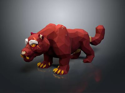 Red Low Poly Creature 3D Model With Fierce Eyes And Sharp Claws 3d model