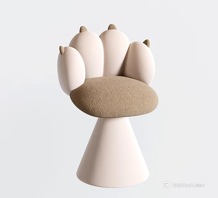 Unique Claw Shaped Single Chair With Beige Frame And Brown Fabric Seat 3d model 