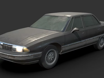 Vintage Dark Gray Sedan With Illuminated Headlights And Silver Rims 3d model