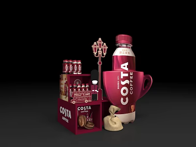 Costa Coffee Commercial Display Equipment With Bottled Coffee Cans Cup And Beans 3d model