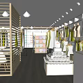 Modern Clothing Store Interior With Wooden Partitions Clothing Displays And Lighting Fixtures