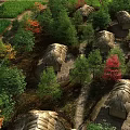 Rural Village Landscape With Thatched Huts Winding Paths Green Fields And Colorful Trees