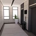 Modern Elevator Lobby With Windows Potted Plant TV Screen And Notice Board 3d model