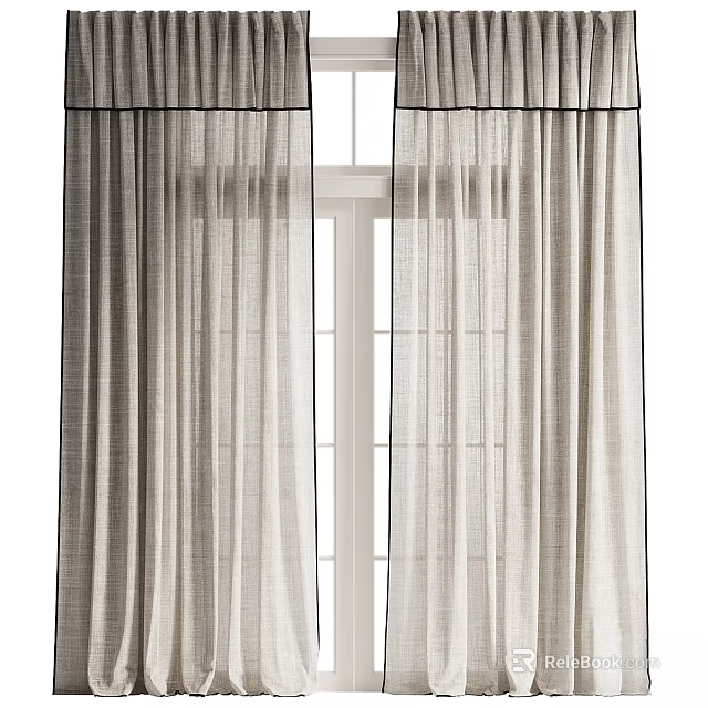Modern Sheer Curtains With Striped Design And Valance For Window Decor 3d model