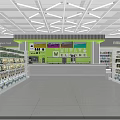 Supermarket Grocery Interior With Instant Food Shelves Bright Lighting And Counter