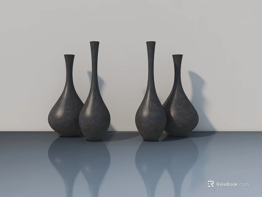 Modern Hinged Door With Black Vases On Gray Table And Reflections 3d model