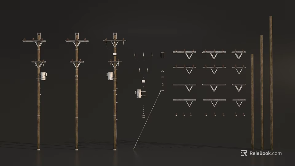 Comprehensive Display Of Utility Poles With Electrical Components And Structural Parts Diagram 3d model 