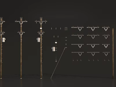 Comprehensive Display Of Utility Poles With Electrical Components And Structural Parts Diagram 3d model