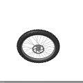 Two Off Road Motorcycle Tires With Deep Tread And Wheel Rims Brake Discs