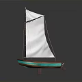 Wooden Sailboat With Turquoise Bottom White Sail And Red Mast Structure