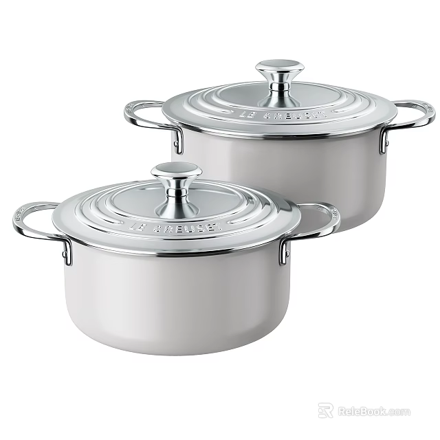 Two High Quality Silver Stainless Steel Cooking Pots With Lids For Home Kitchen 3d model 