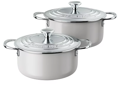 Two High Quality Silver Stainless Steel Cooking Pots With Lids For Home Kitchen 3d model