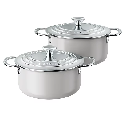 Two High Quality Silver Stainless Steel Cooking Pots With Lids For Home Kitchen 3d model
