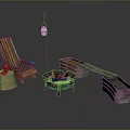 Outdoor Wooden Furniture Set With Fire Pit Chair Lantern And Planter Boxes