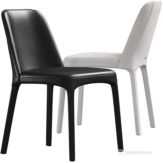 Modern Black and White Dining Chairs with Sleek Leather Seats and Slender Legs 3d model 