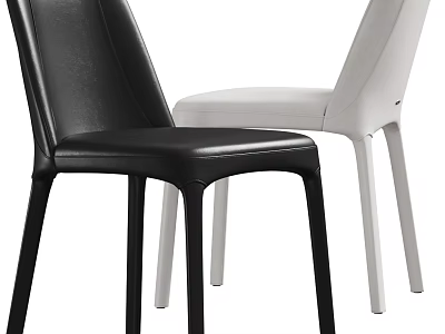 Modern Black and White Dining Chairs with Sleek Leather Seats and Slender Legs 3d model