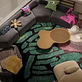 Modern Basement Living Room With Sofas Colorful Cushions And TV