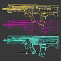 Futuristic Weapon Firearms Featuring Assorted Colorful Modern Designs And Decorative Patterns 3d model