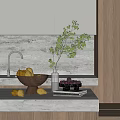 Elegant Decorative Ornament Set With Wooden Bowl Pears Glass Vase Green Leaves On Kitchen Countertop