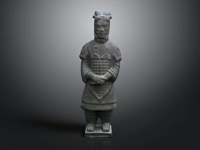 Ancient Chinese Terracotta Warrior Sculpture With Intricate Armor And Crossed Hands Pose 3d model
