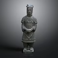 Ancient Chinese Terracotta Warrior Sculpture With Intricate Armor And Crossed Hands Pose