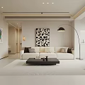 Modern Minimalist Living Dining Room With White Sofa Black Coffee Table Geometric Wall Art