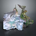 Cartoon Fantasy Landscape Scene With Rock Formations Water Area Green Plants And Floating Structure
