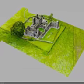 Detailed Castle Ruins Model Layout With Lush Green Grass And Large Tree