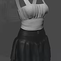 Stylish White Knitted Camisole Top With Black Pleated Skirt And Button Detail