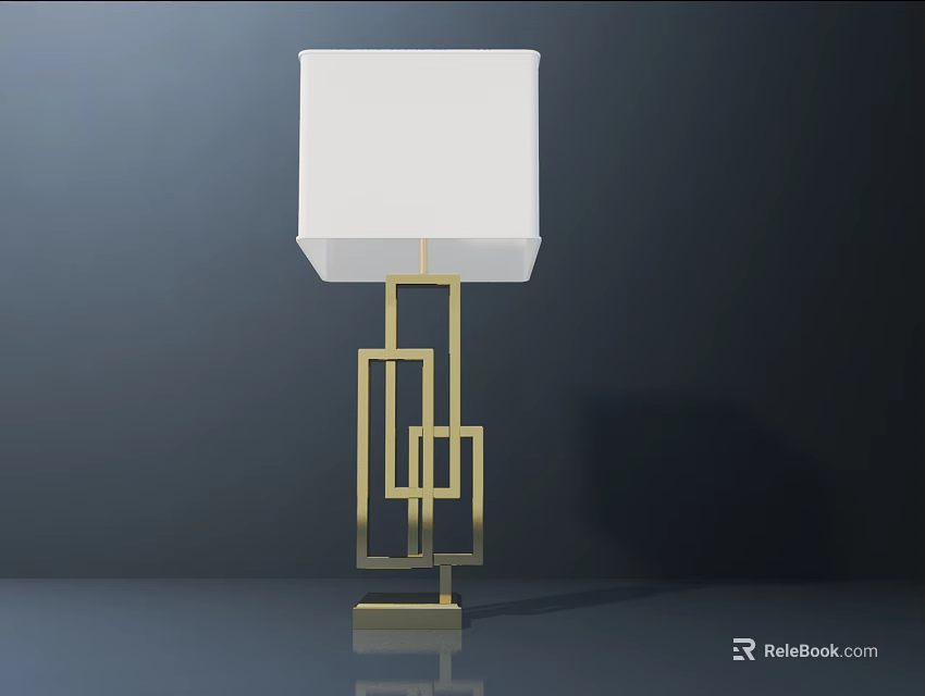 Modern Geometric Table Lamp With Gold Frame And White Square Lampshade 3d model 