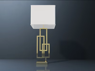 Modern Geometric Table Lamp With Gold Frame And White Square Lampshade 3d model
