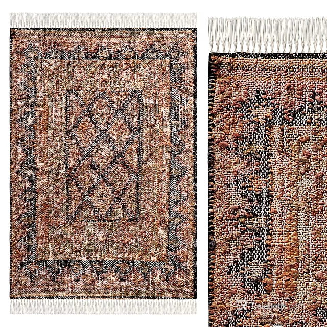 Earthy Neutral Square Rug With Geometric Diamond Pattern Woven Texture And Tassel Edge 3d model 