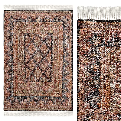 Earthy Neutral Square Rug With Geometric Diamond Pattern Woven Texture And Tassel Edge 3d model