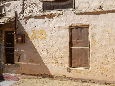 Weathered Exterior Wall With Peeling Paint And Wooden Window 3d model