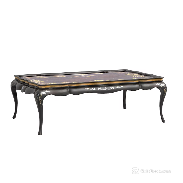 Classic Tea Table With Carved Legs And Ornate Gold Accent Tabletop Design 3d model 