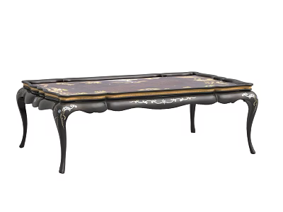 Classic Tea Table With Carved Legs And Ornate Gold Accent Tabletop Design 3d model