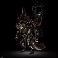 Crocodile Like Mythical Creature With Spiked Armor Holding Red Banner And Fantasy Warrior Design