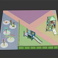 Colorful Children's Play Area Featuring Slide Swings Climbing Structure And Purple Blue Green Yellow Areas
