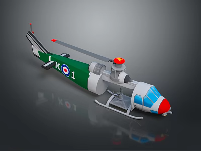 Green And White Helicopter Model With Red Accents Rotor And Cockpit Design 3d model