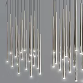 Modern Silver Slender Vertically Arranged Multiple Chandeliers With Bright Illuminated Lighting 3d model
