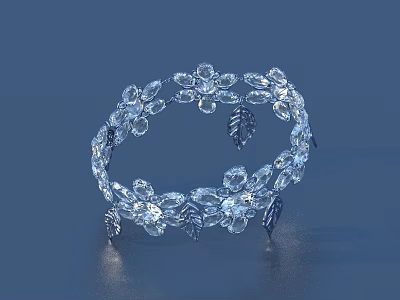 Elegant Crystal Tiara With Flower Leaf Designs And Clear Gemstone Decor 3d model