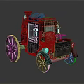 Vintage Style Carriage With Black Body Wheels Lanterns And Red Top Decoration