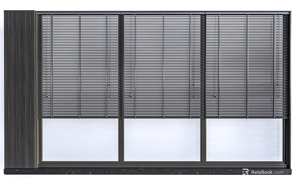 Stylish Black Blinds for Window with Modern Slatted Design Home Interior 3d model