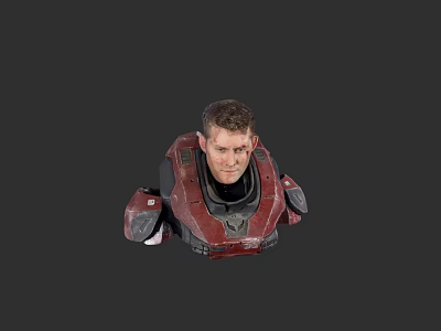 Detailed Game Movie Male Character With Red Worn Armor And Dark Background 3d model